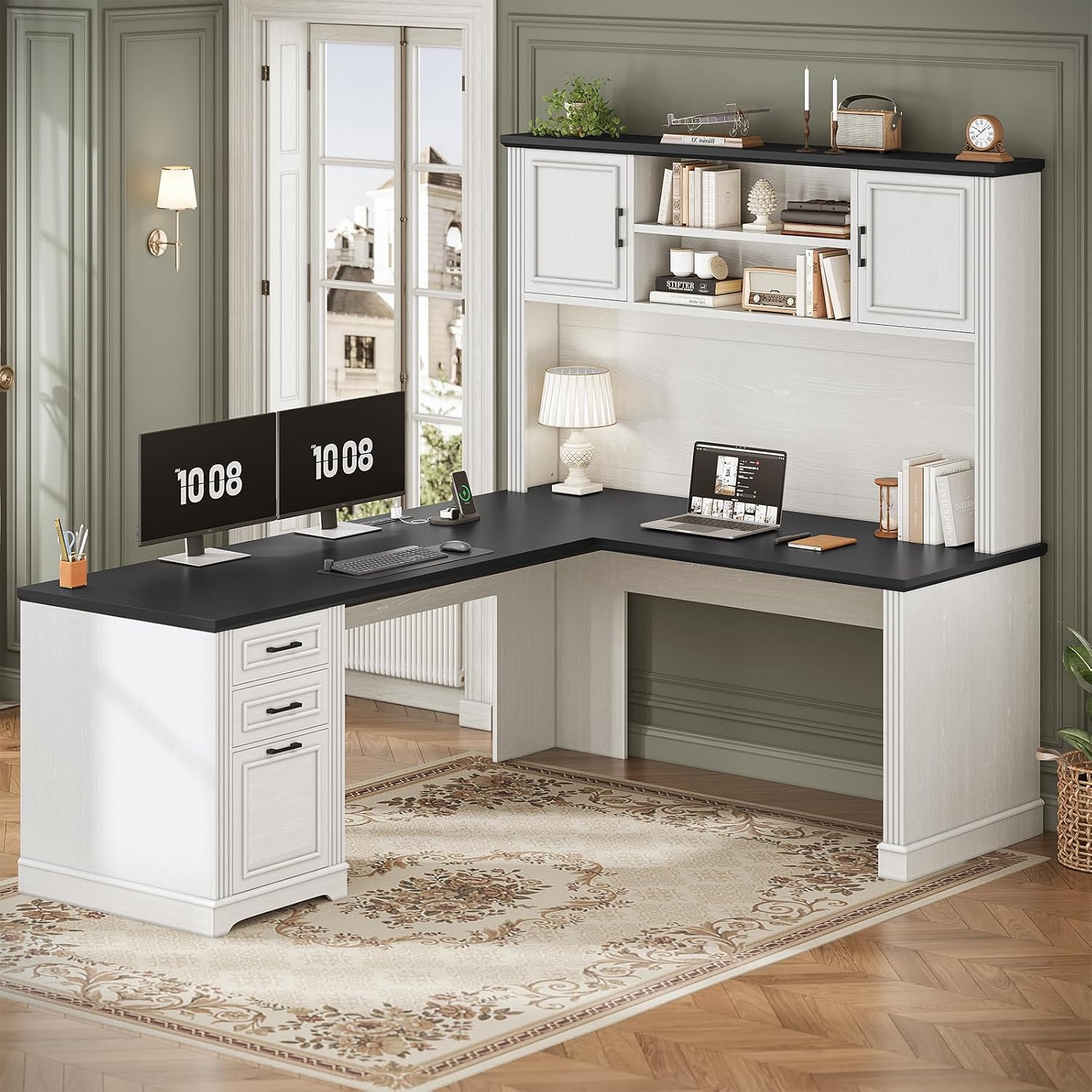 Office Furniture Outlet - Escrivaninha em L com Armário Superior