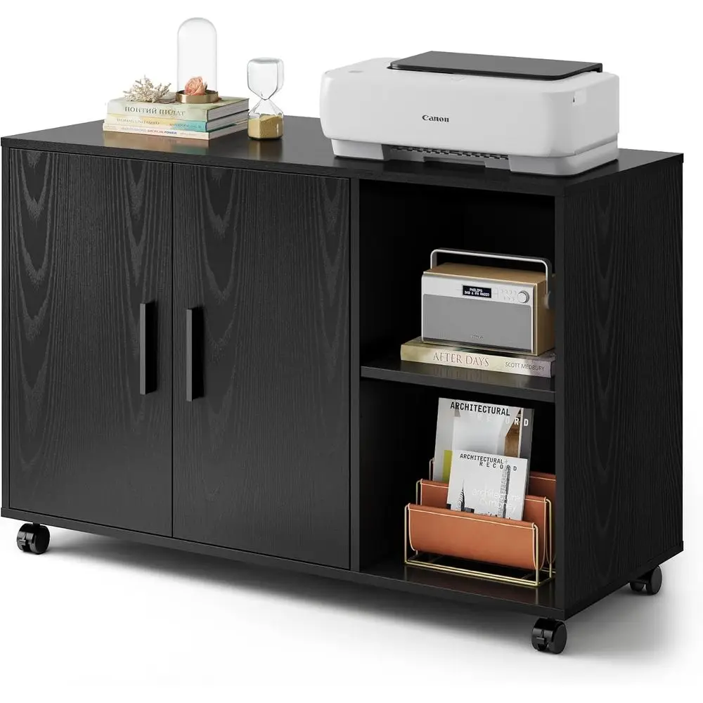 File Cabinet Lateral - Armário de Escritório Preto com Portas